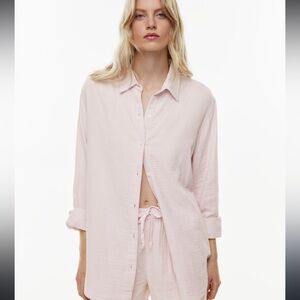 Aritzia Little Moon Sail Pink Gauze Button-Up Shirt
